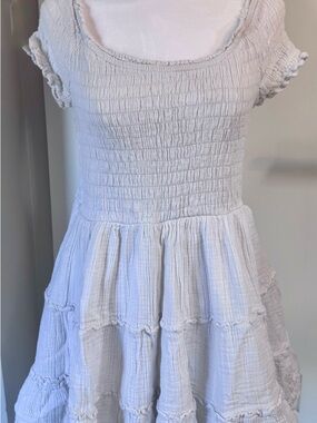 American Eagle Outfitters Light White Smocked Tiered Dress